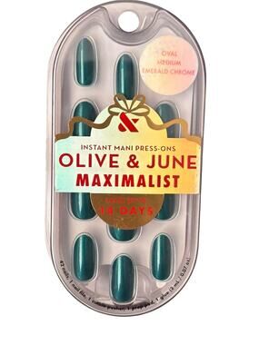 Olive & June Press-on Nails-Maximalist-Oval-Medium-Emerald Chrome -Green